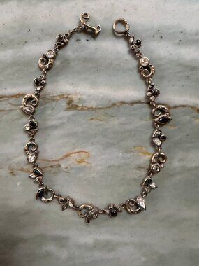 Judith Jack Art Deco Style Scroll Link Necklace Marcasite Crystal 14"